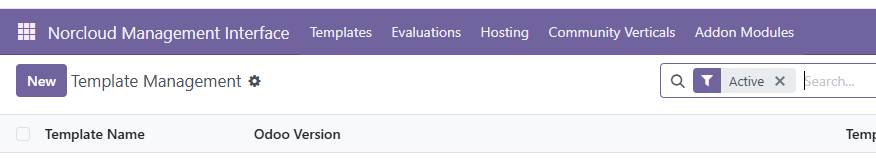 The Norcloud Management Interface menu bar