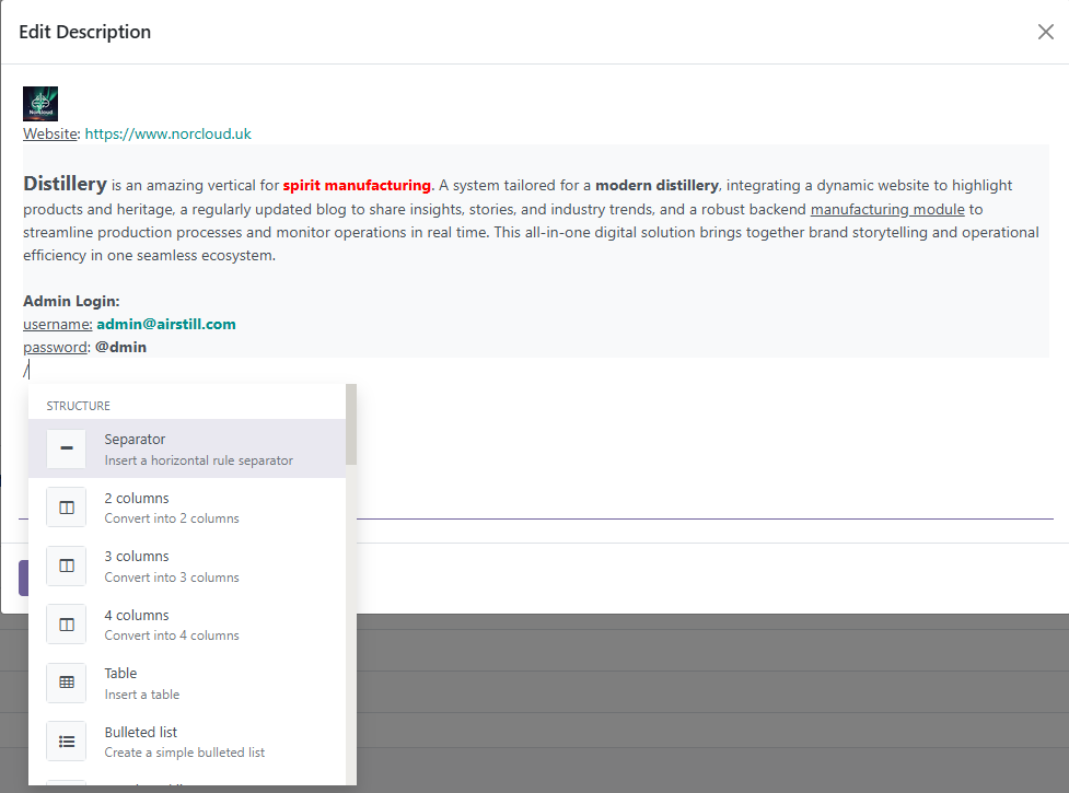 A description being written