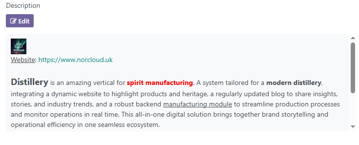 The description on the vertical's form