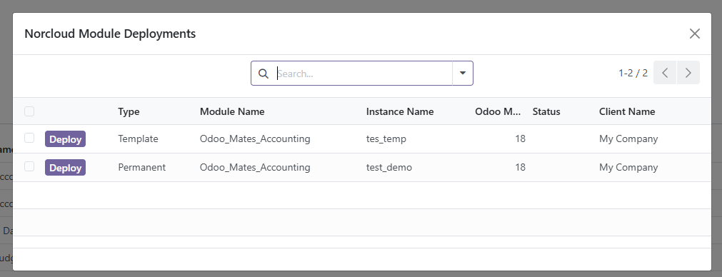 Placeholder: the deployment list for a module